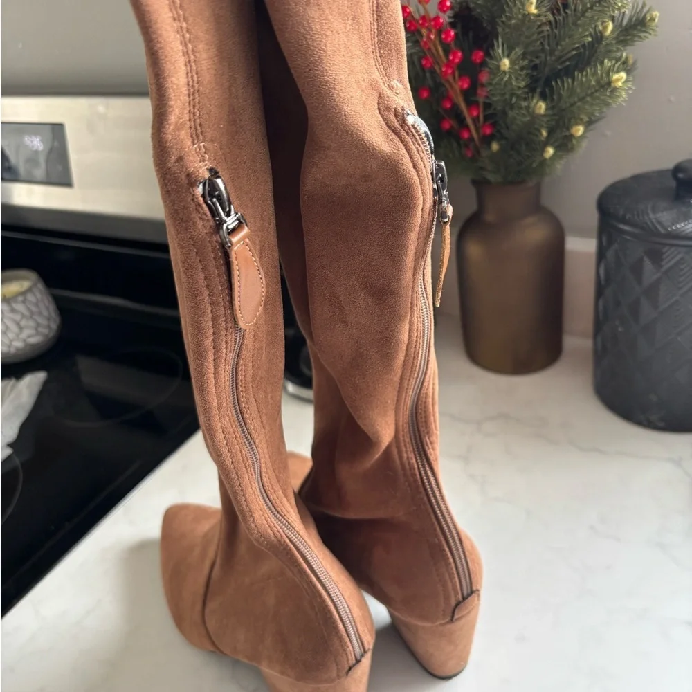 Suede Over the Knee Boots - Size 9 - 3” Block Heel - Pointed Toe